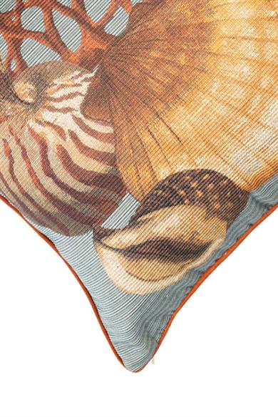 Coral Marine Midye Mercan Baskılı 45x45 cm Kare Kırlent Kılıfı