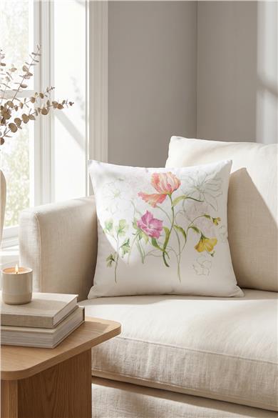 Multi Flower Çiçek Desenli Renkli Kırlent