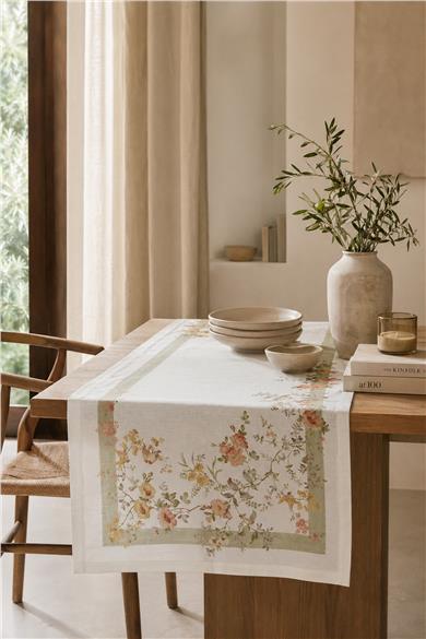 Multi Flower Çiçek Detaylı Vintage Renkli Masa Bandı