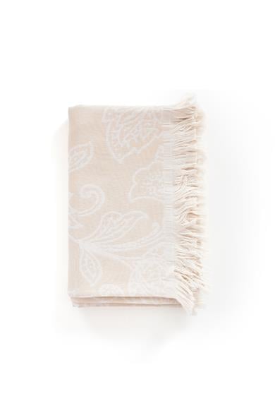 Multi Flower Püsküllü Bej Koltuk Şalı
