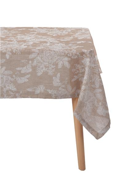 Romantic Floral Çiçek Desenli Kahverengi Masa Örtüsü