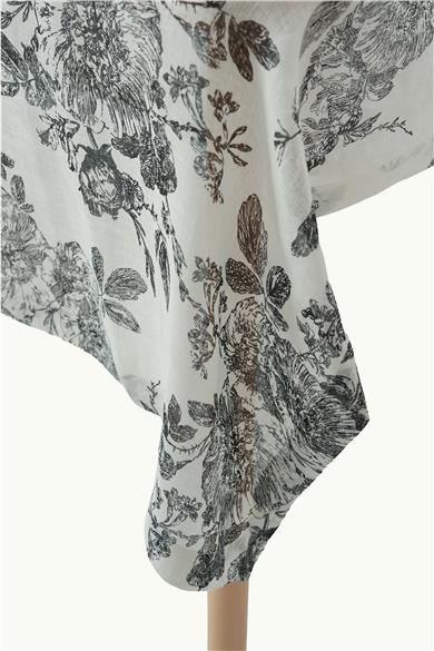 Romantic Floral Çiçek Desenli Siyah Masa Örtüsü