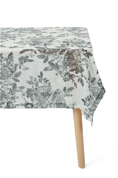 Romantic Floral Çiçek Desenli Siyah Masa Örtüsü