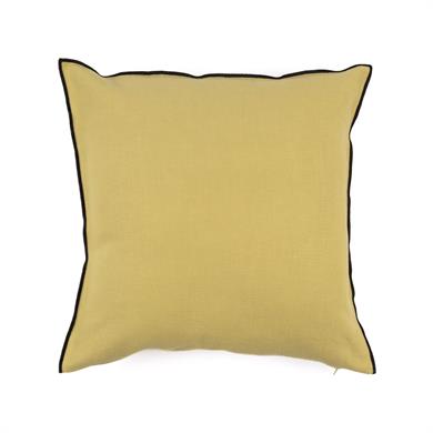 Global Etnik Siyah Overloklu Açık Sarı Keten 50x50 cm Kare Kırlent Kılıfı