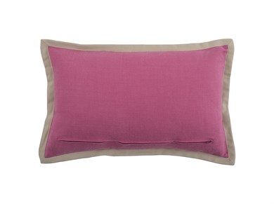 Multi Flower Bej Biyeli Fuşya Keten 35x55 cm Dikdörtgen Kırlent Kılıfı