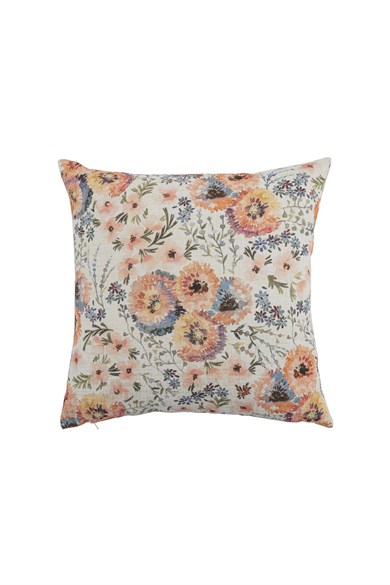 Romantic Flower Somon Çiçek Baskılı 45x45 cm Kare Kırlent Kılıfı