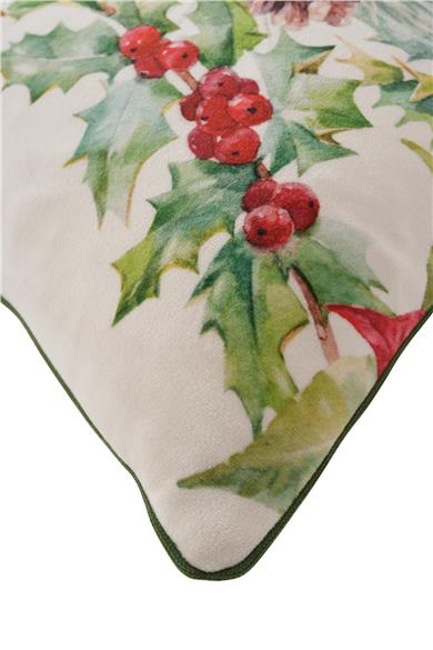 Yeşil Biyeli Poinsettia Detaylı Yılbaşı Kırlent