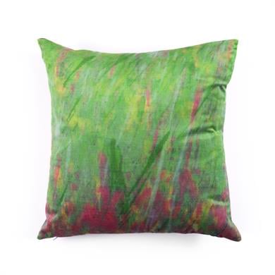 Multi Flower Yeşil Üzerine Lila Çizgili Kadife 50x50 Kırlent Kılıfı