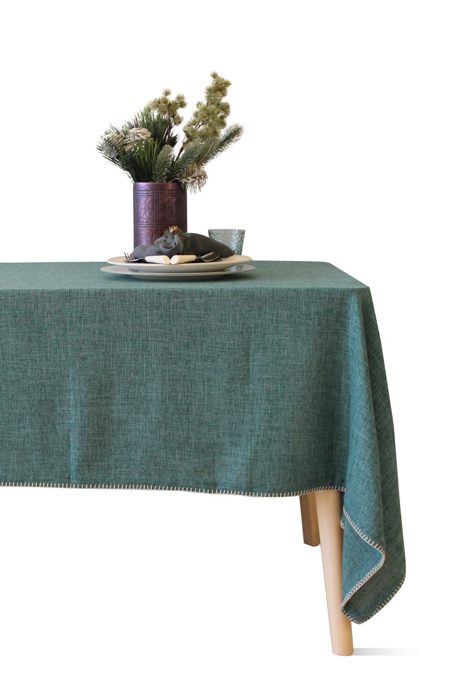 Çam Yeşili Çavuş Dikişli Dikdörtgen 150x250 cm Masa Örtüsü