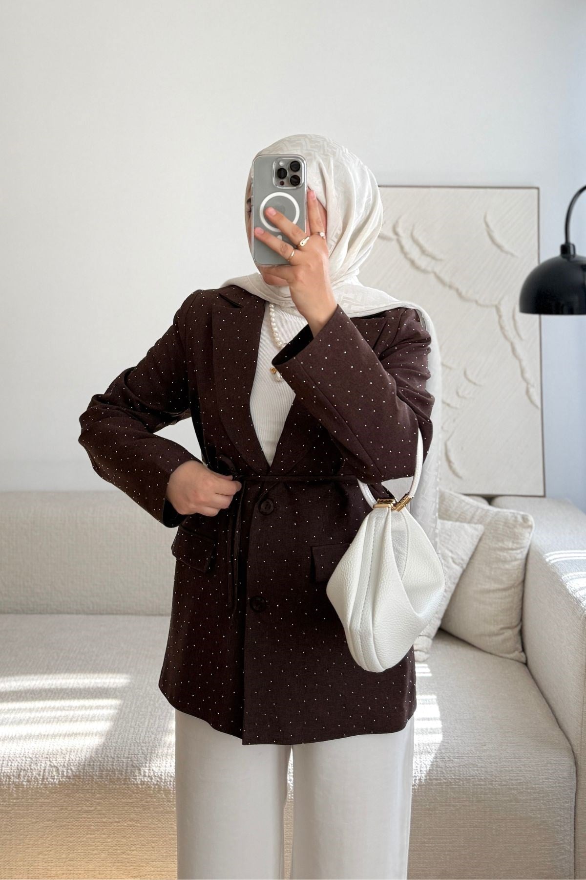 ACI KAHVE TAŞLI BLAZER CEKET