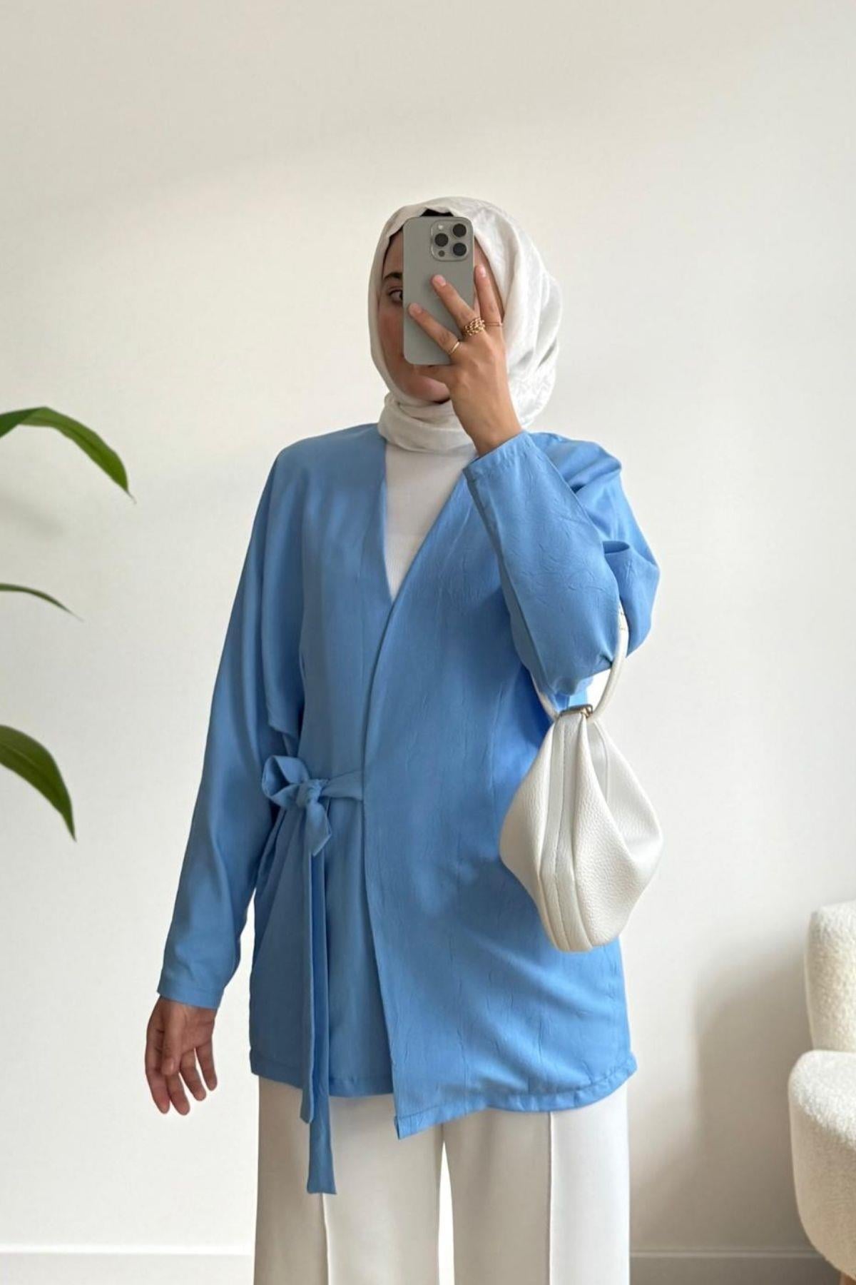 BEBE MAVİ KIRIŞIK KUMAŞ KİMONO