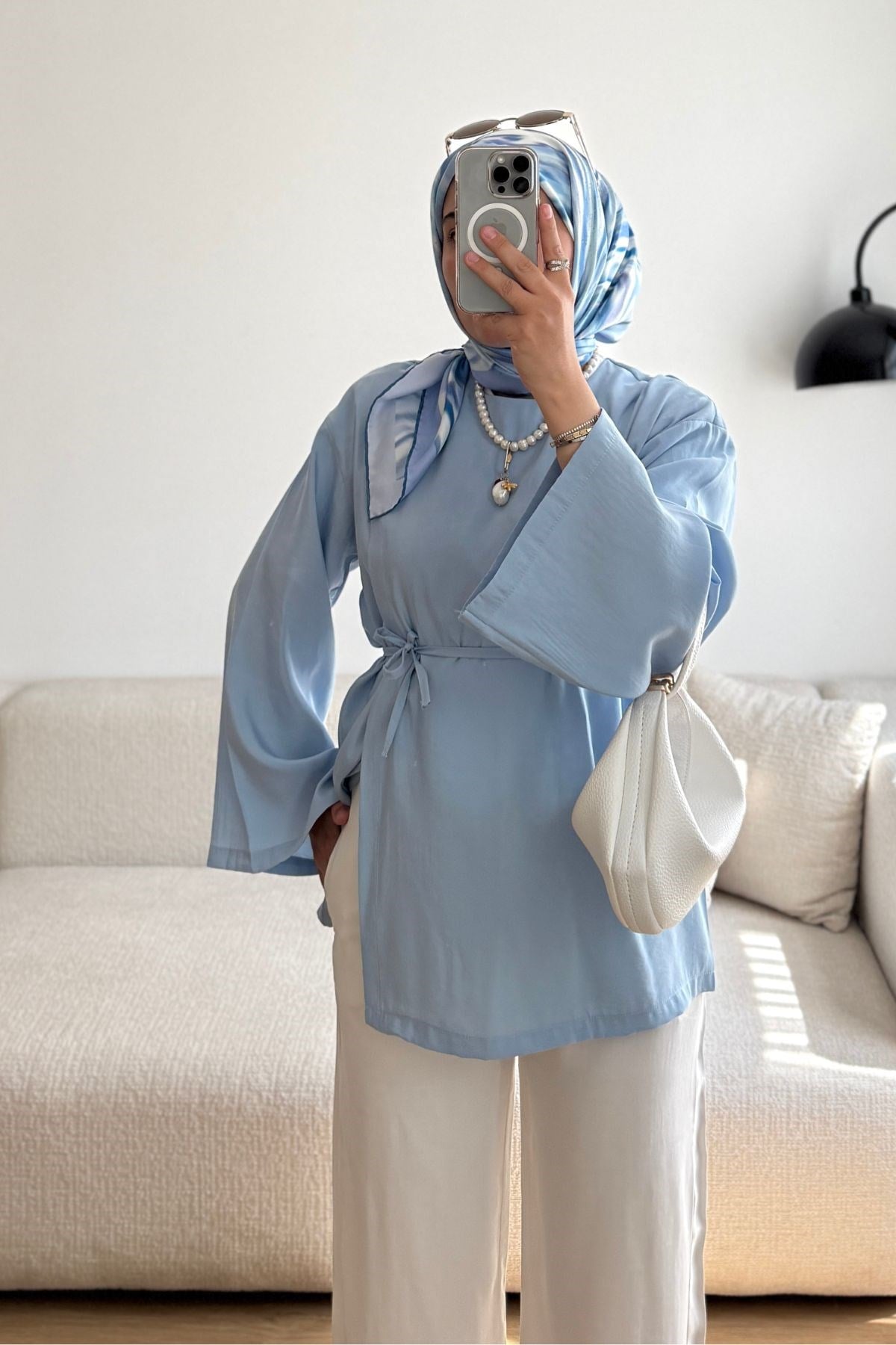 BEBE MAVİ SARA TEK YANI PİLE DETAYLI TUNİK