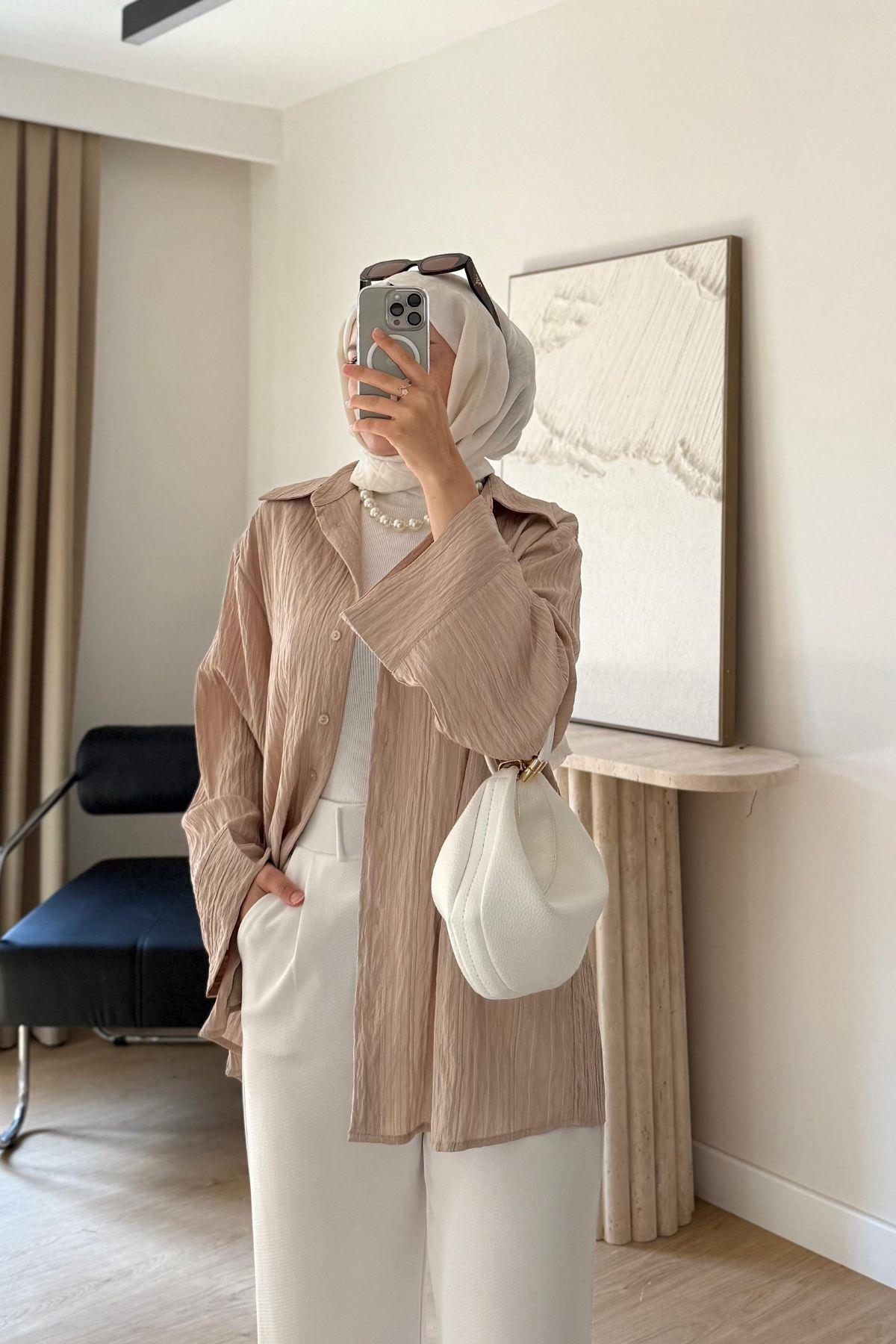 BEJ ÇİZGİLİ  GÖMLEK