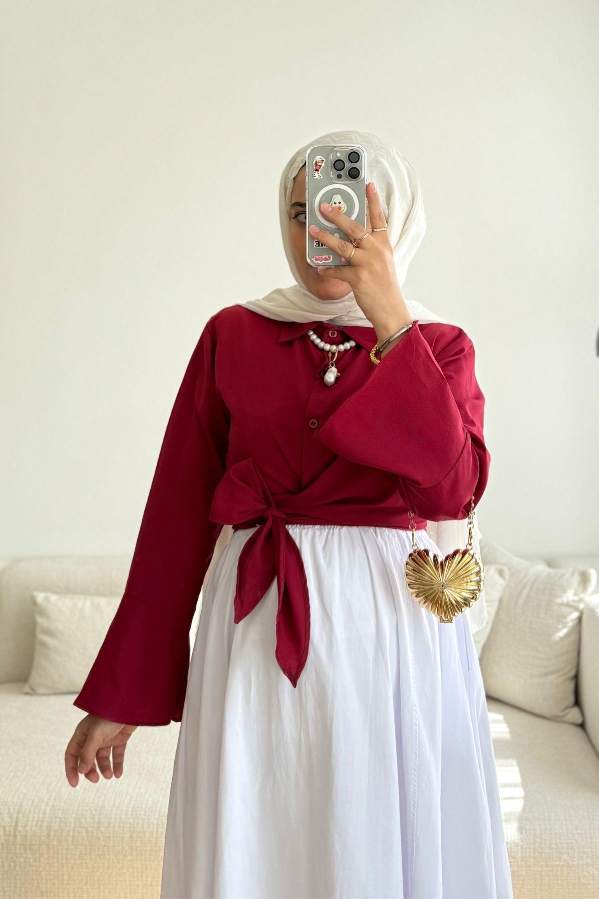 BORDO BELDEN BAĞLAMALI GÖMLEK