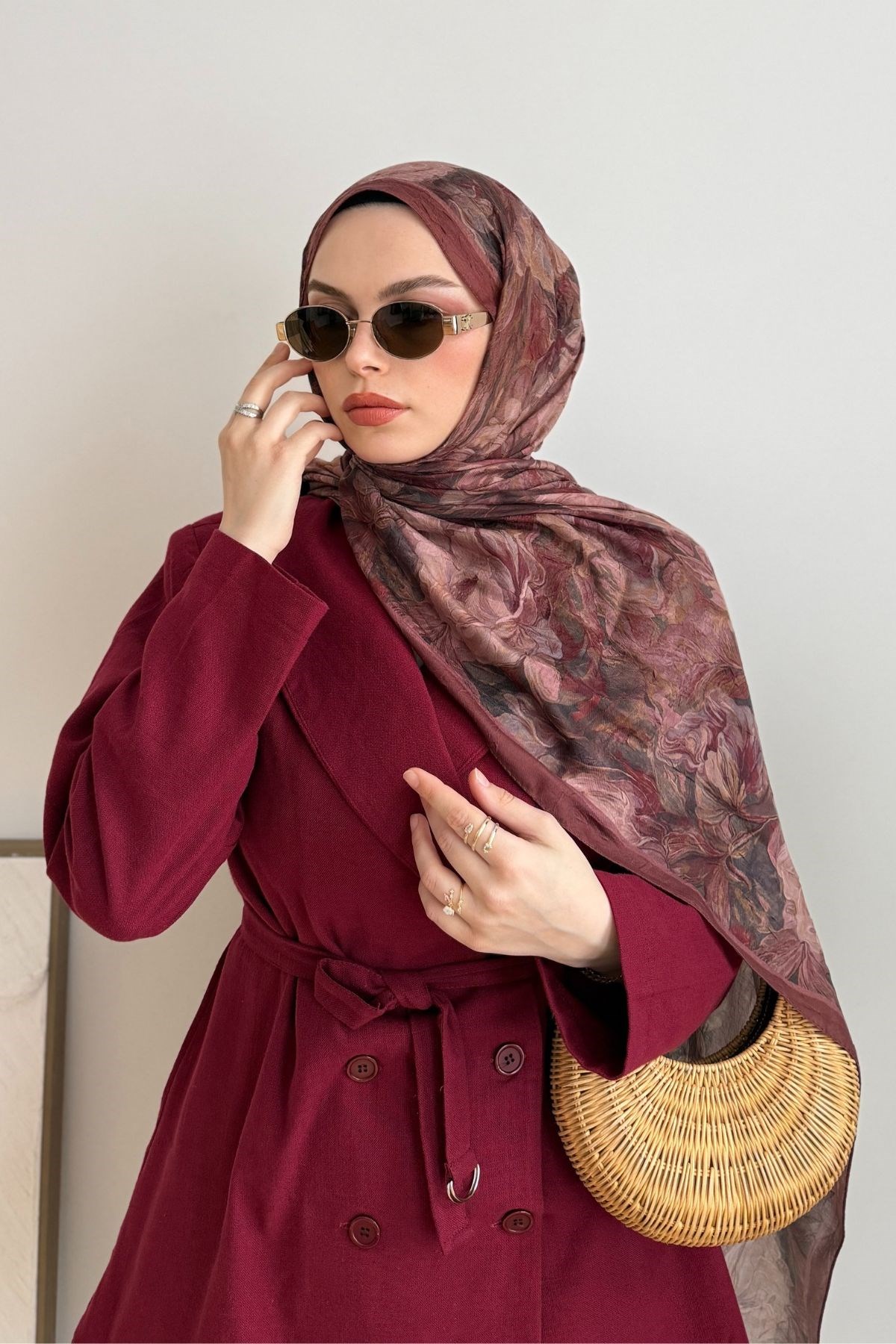 BORDO BLUR EFFECT ÇİÇEKLİ ŞAL