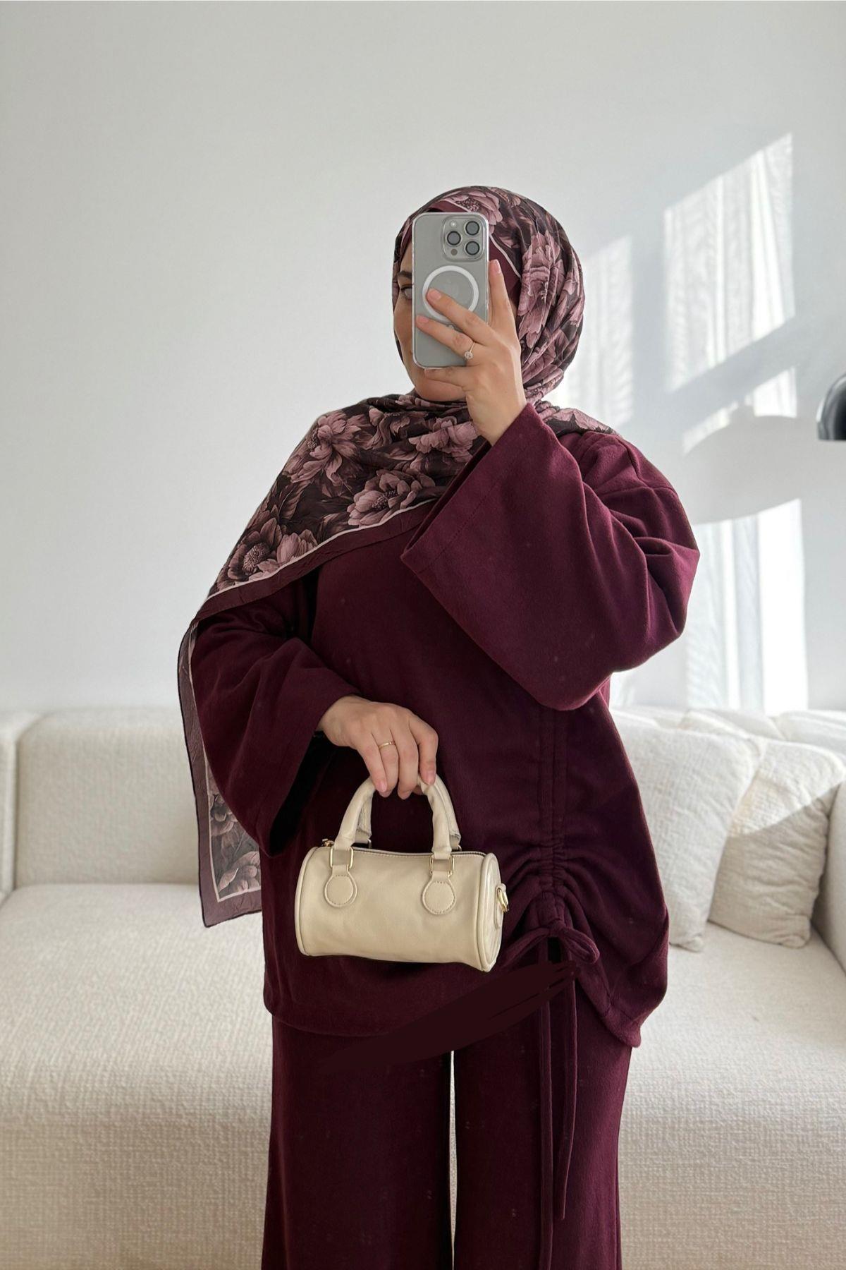 BORDO BLUZU YANDAN BÜZGÜLÜ TAKIM 
