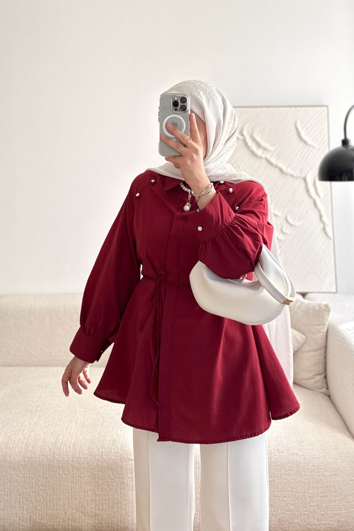 BORDO ÇAPRAZ TAŞ DÜĞMELİ GÖMLEK