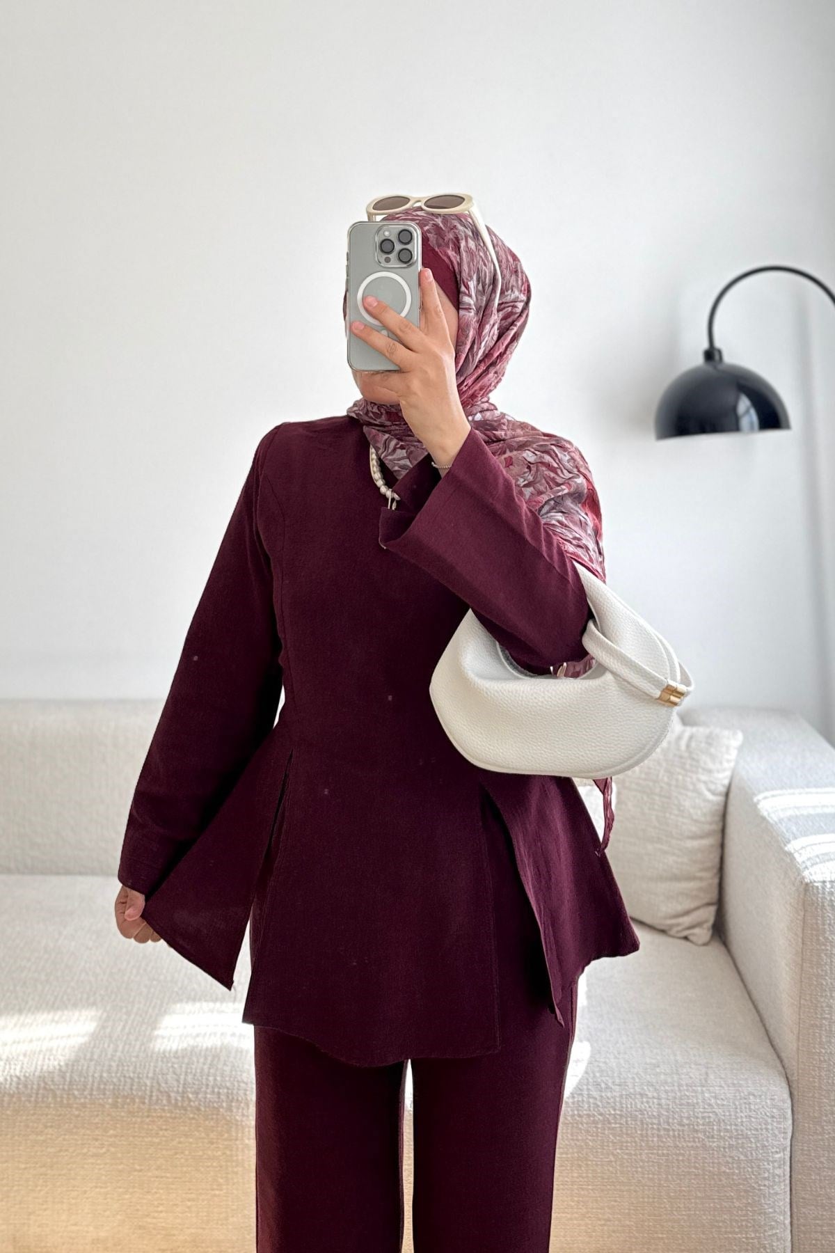 BORDO GİNNY YIRTMAÇ DETAYLI  PANTOLONLU TAKIM