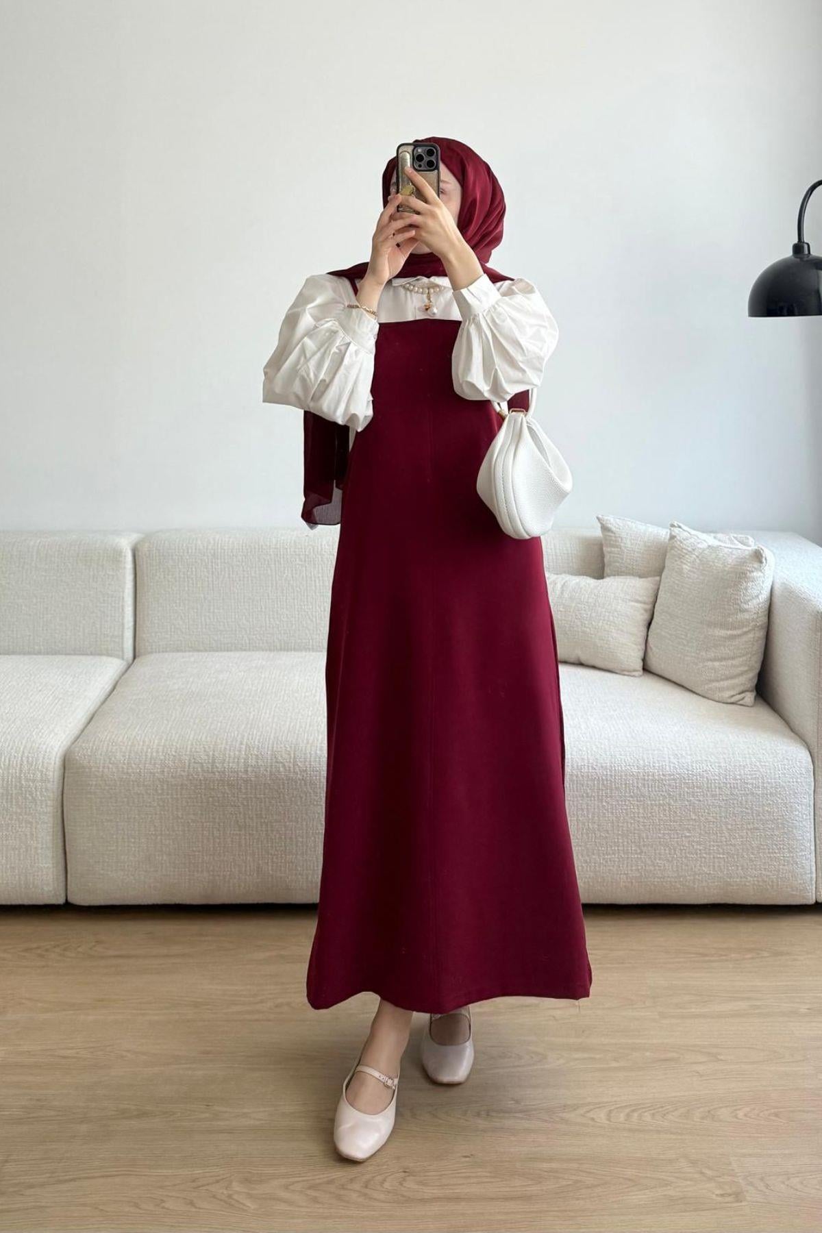 BORDO İNCE ASKILI AYARLI JİLE 