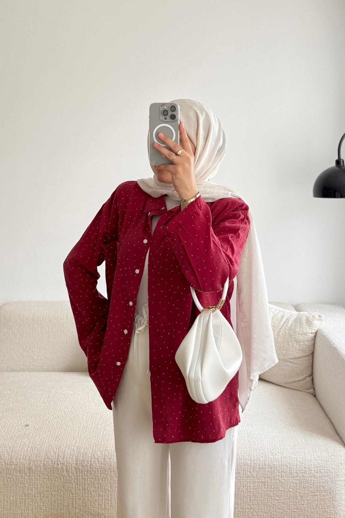 BORDO MİNİK TAŞLI TEK CEPLİ GÖMLEK