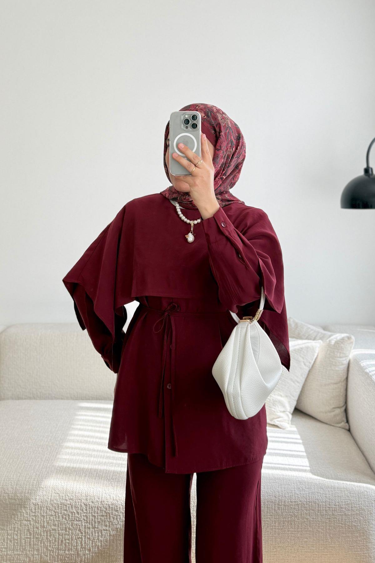 BORDO PELERİNLİ MODAL TAKIM