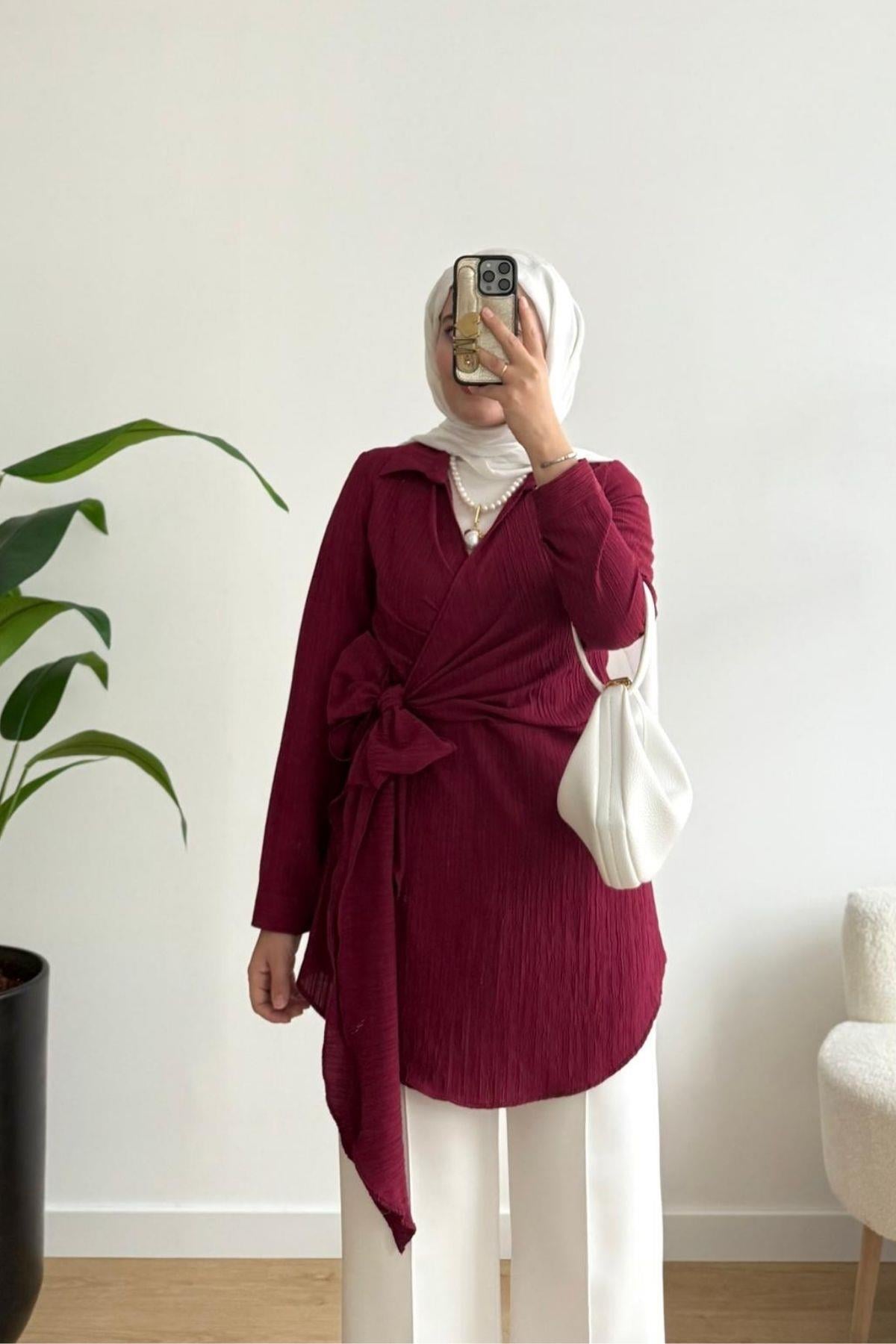 BORDO TASARIM KİMONO GÖMLEK