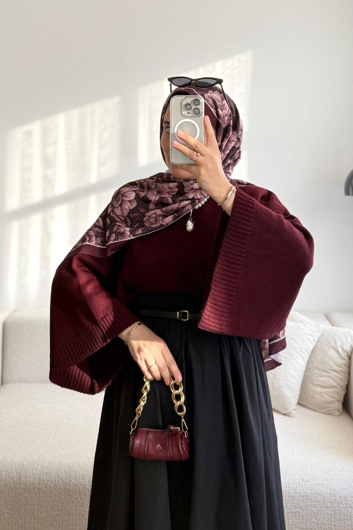 BORDO YARASA KOL TRİKO KAZAK