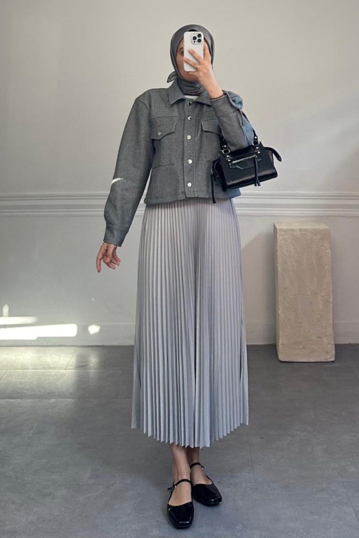 GRİ KISA KAŞE CEKET