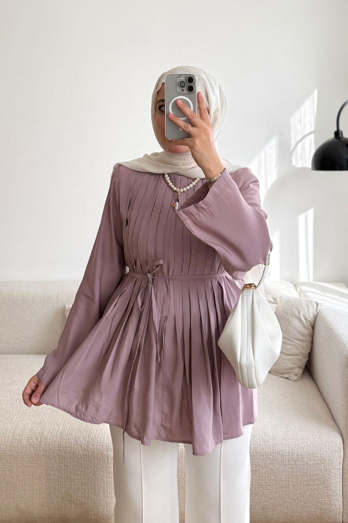 GÜL KURUSU ÖNÜ PİLELİ TUNİK