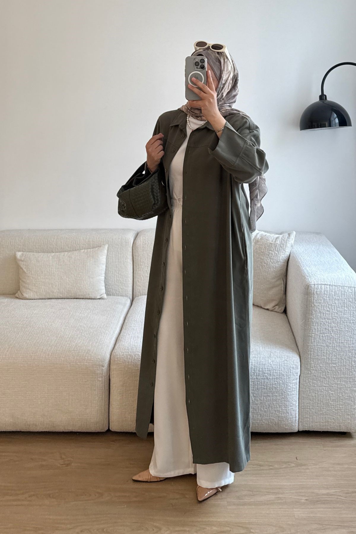 HAKİ BOYDAN DÜĞME DETAYLIELBİSE