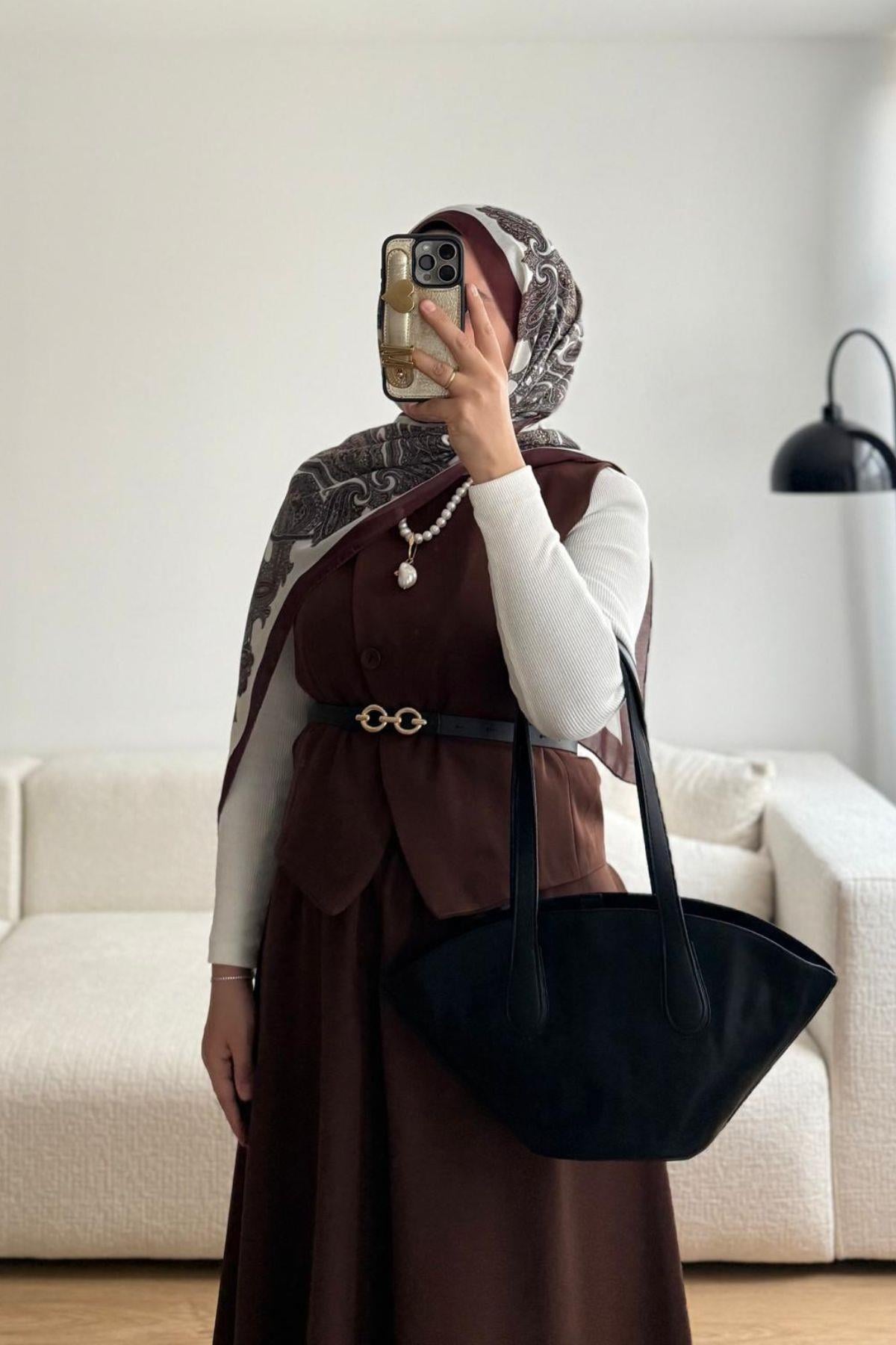 KAHVE KEMERLİ YELEKLİ ETEKLİ TAKIM