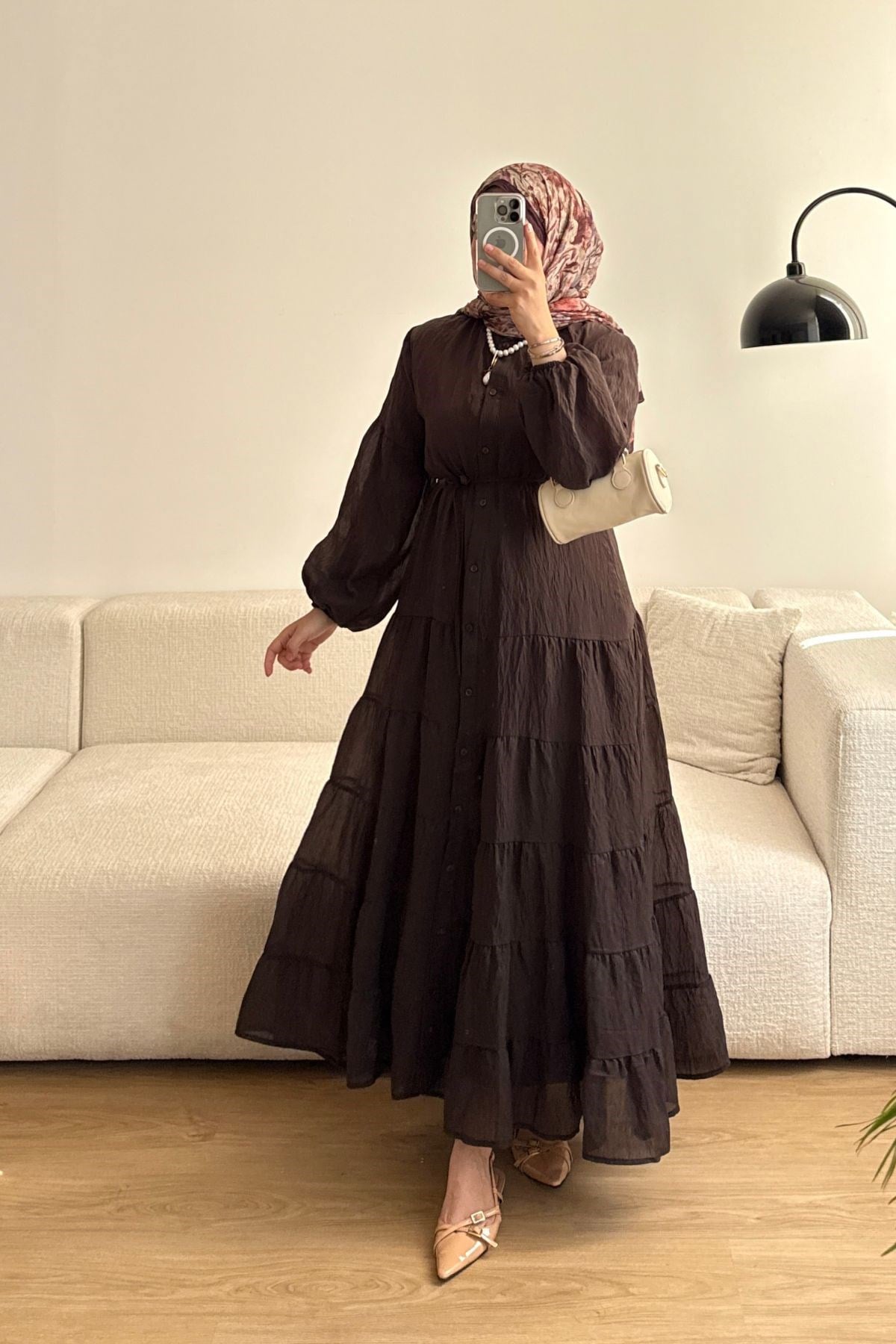 KAHVE PURE ŞİFON ELBİSE