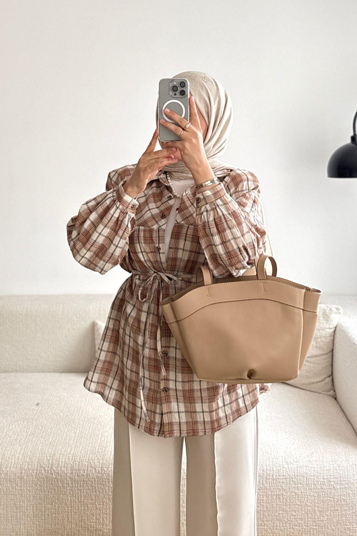 KREM EKOSELİ KETEN BASİC GÖMLEK