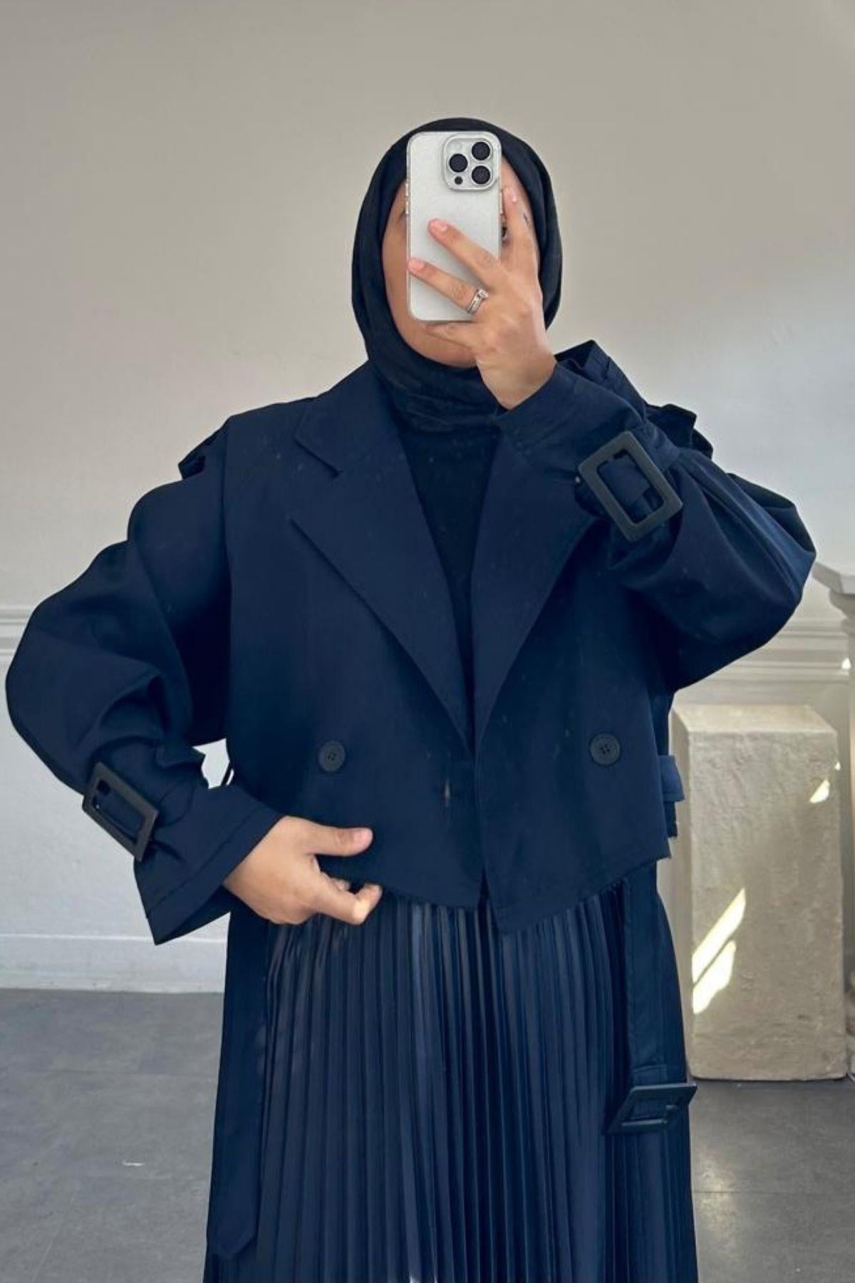 LACİVERT KISA TRENÇKOT