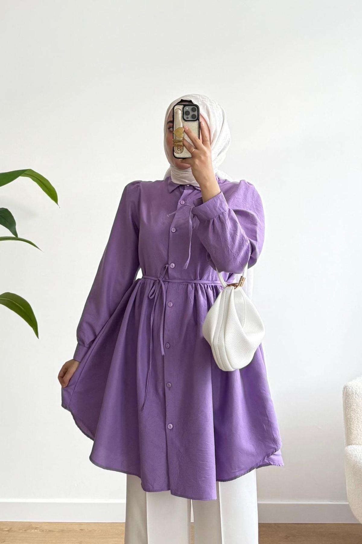 LİLA KUŞAKLI GÖMLEK