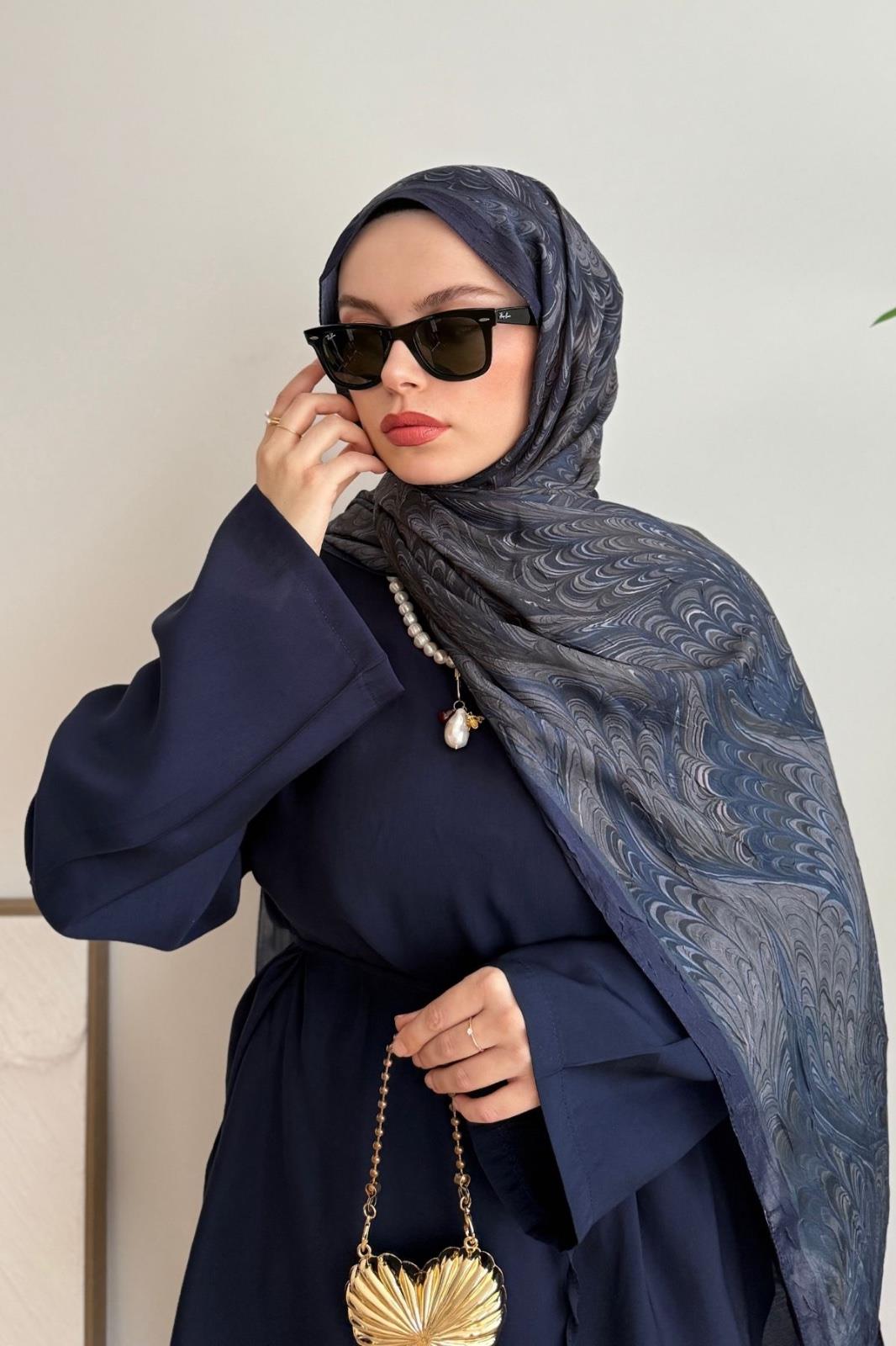 MARBLE DESEN LACİVERT ŞAL