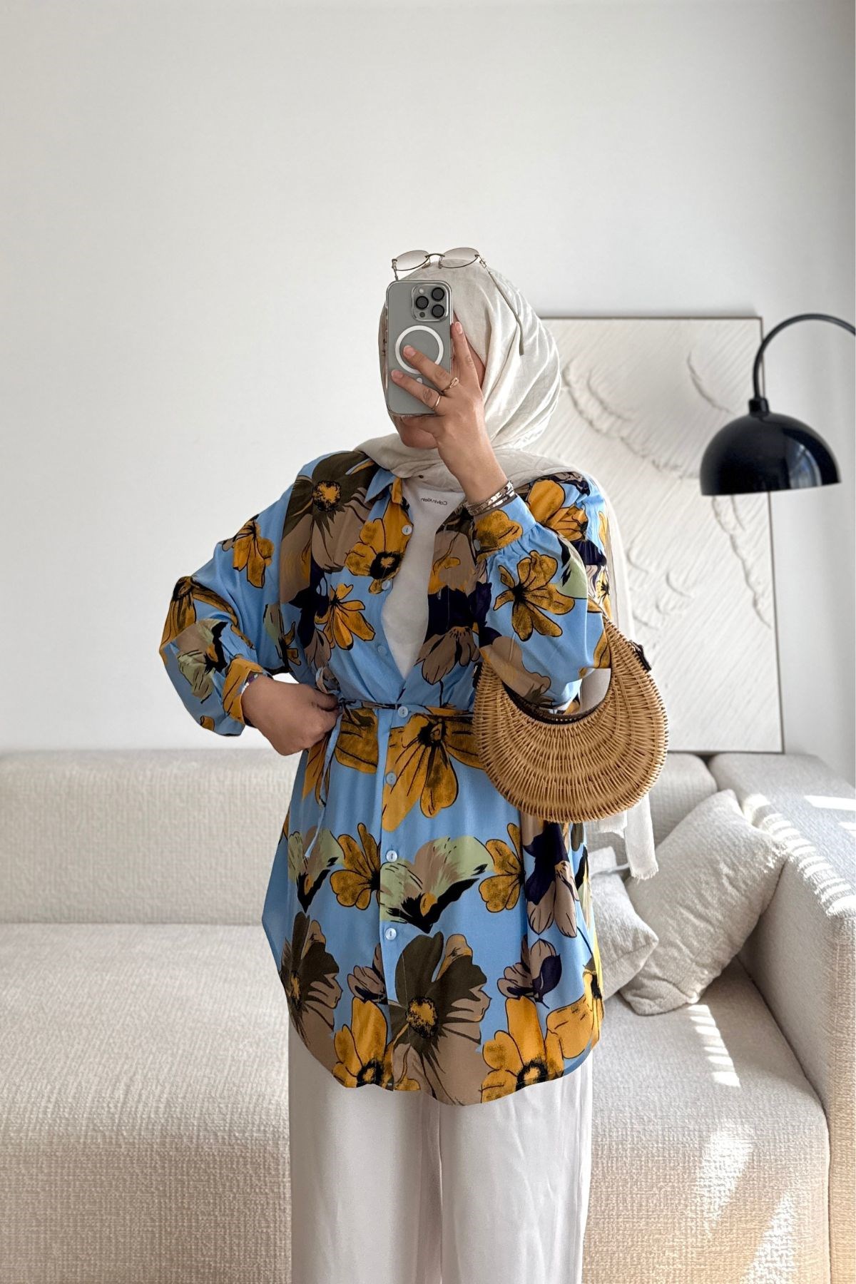 MAVİ FLOWER OVERSIZE GÖMLEK