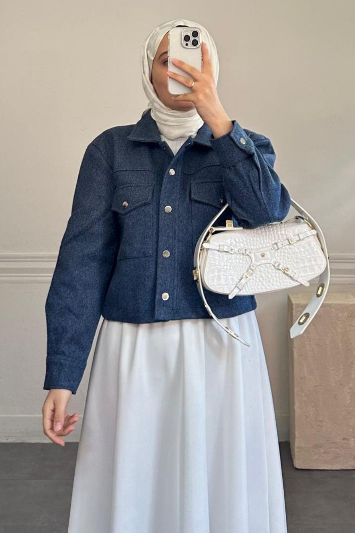 MAVİ KISA KAŞE CEKET