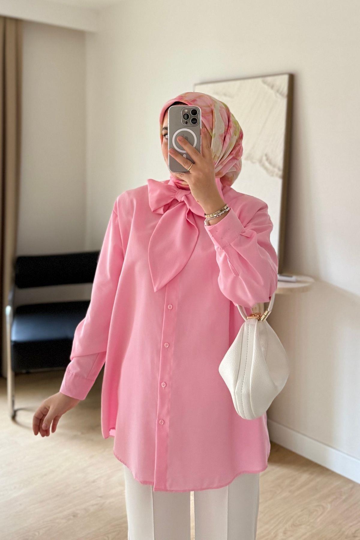 MİCKEY PEMBE BİYE YAKA GÖMLEK