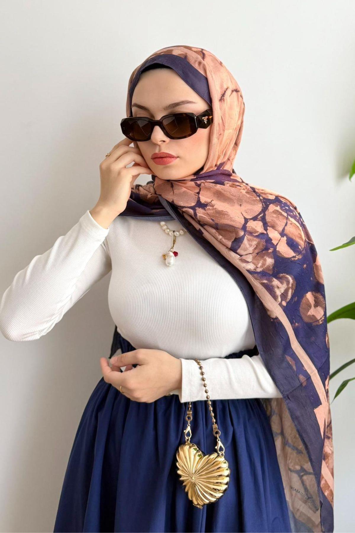 MOR ŞERİTLİ KİREMİT GEÇİŞLİ BAMBU ŞAL