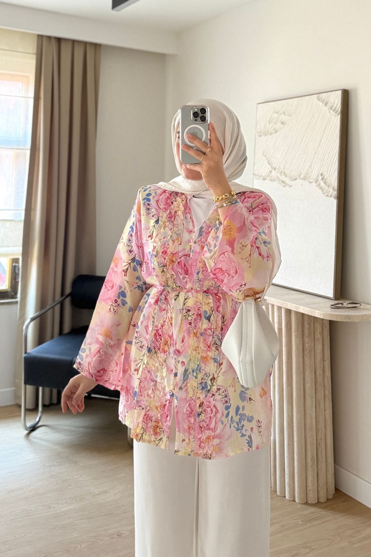 PEMBE ISVEC FIRFIRLI BAĞCIKLI GÖMLEK