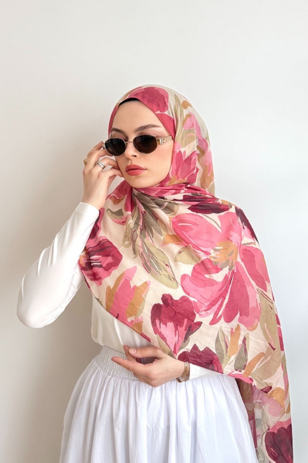 PEMBE LORA ÇİÇEKLİ ŞAL