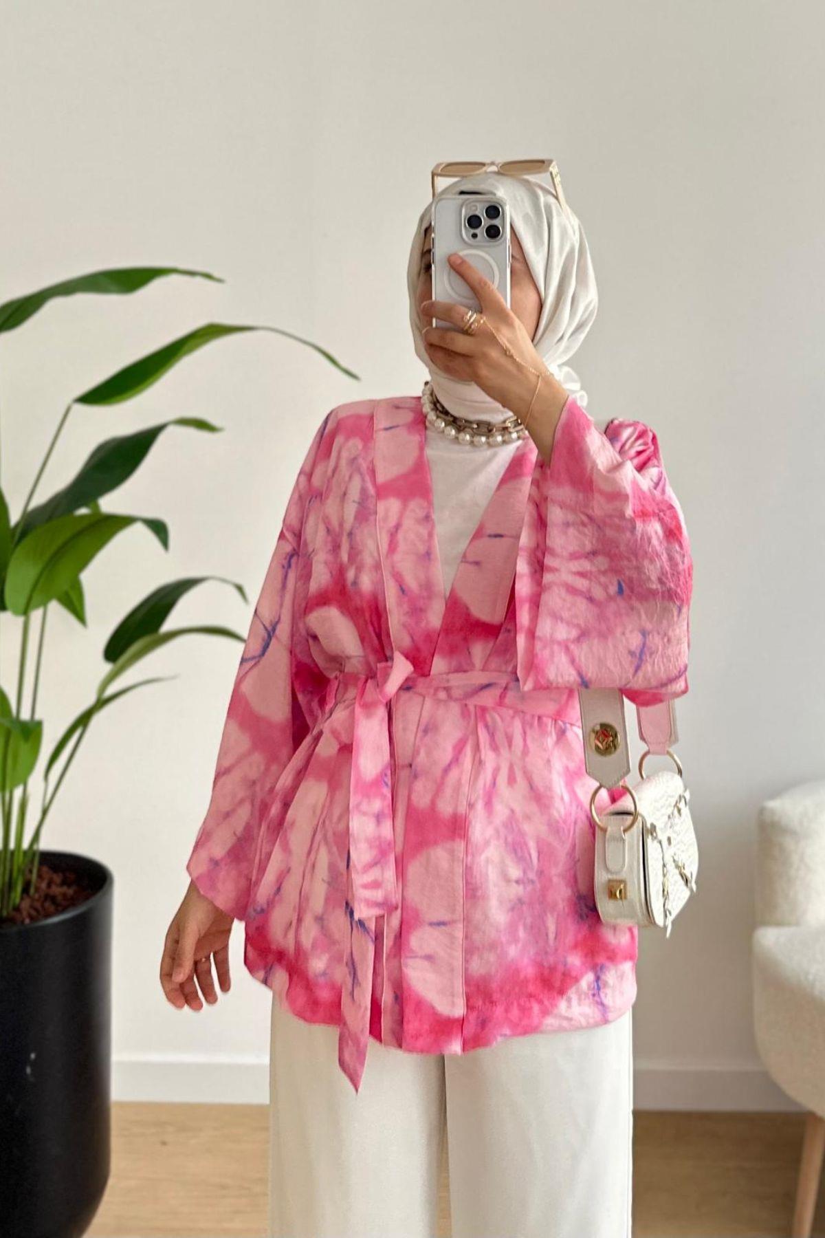 PEMBE MANGO DESEN KİMONO