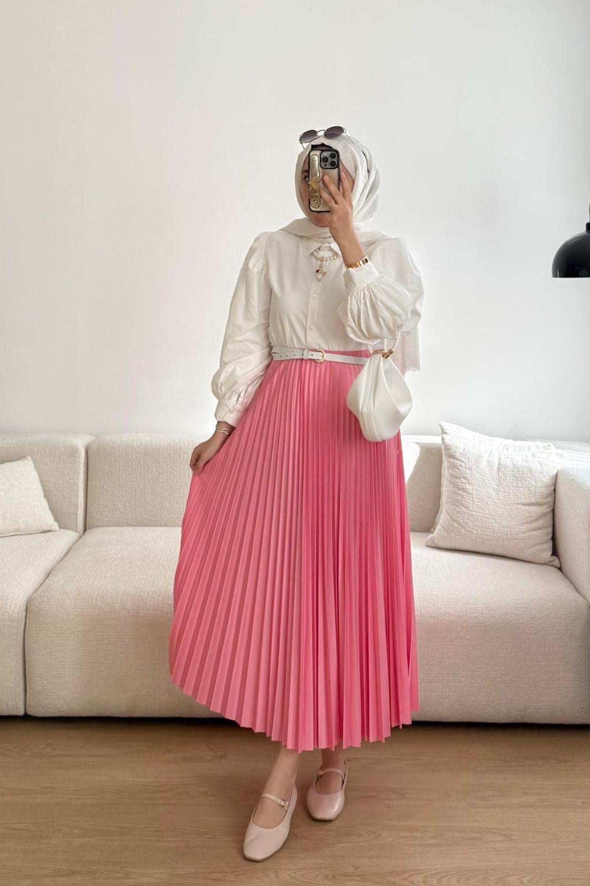 PEMBE PİLİSELİ ETEK