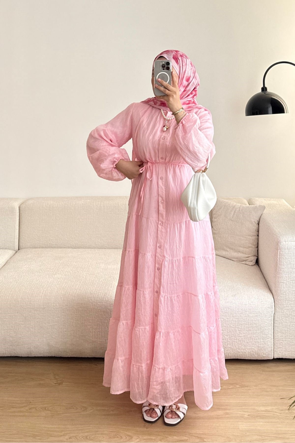 PEMBE PURE ŞİFON ELBİSE