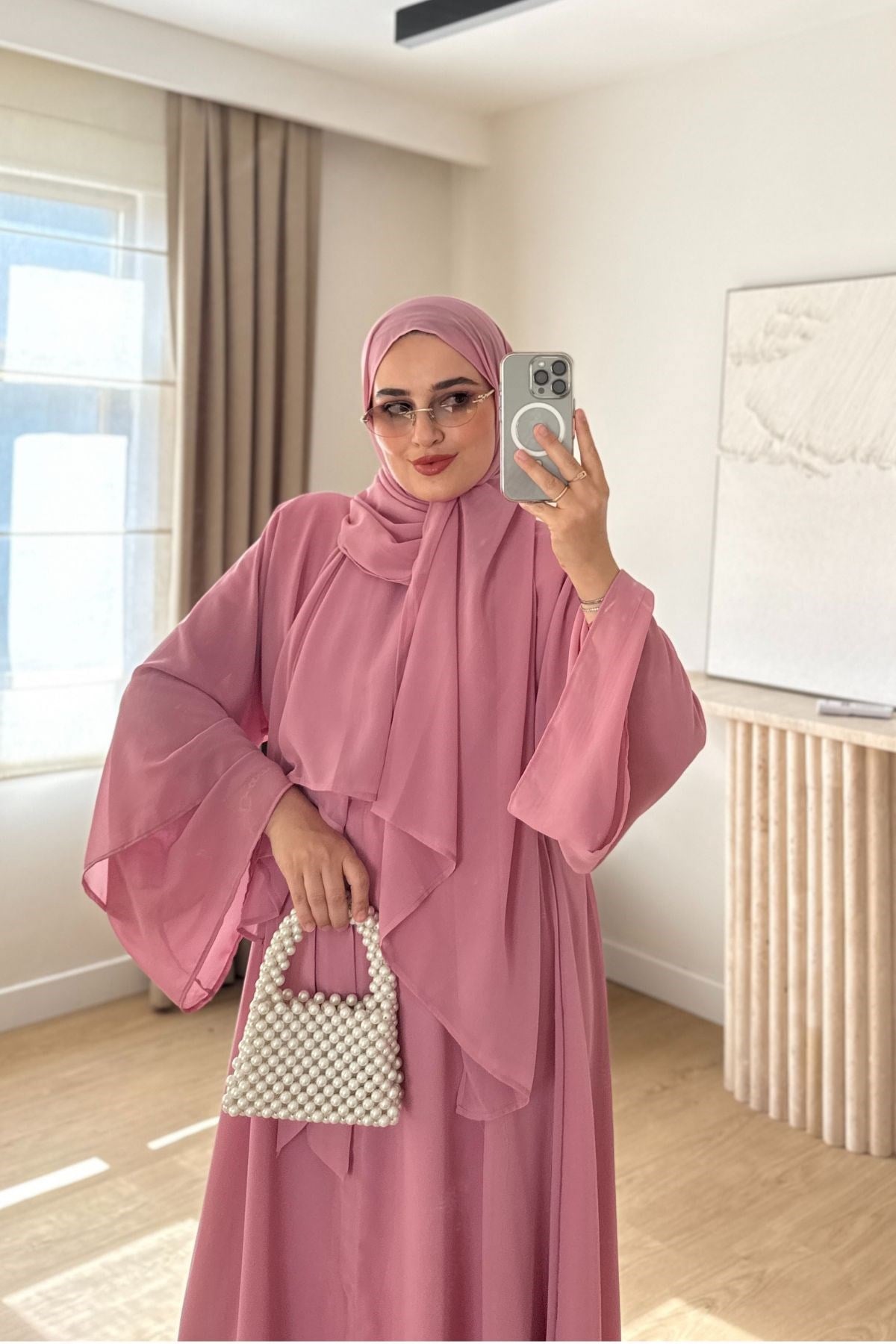 PEMBE ŞİFON ABAYA