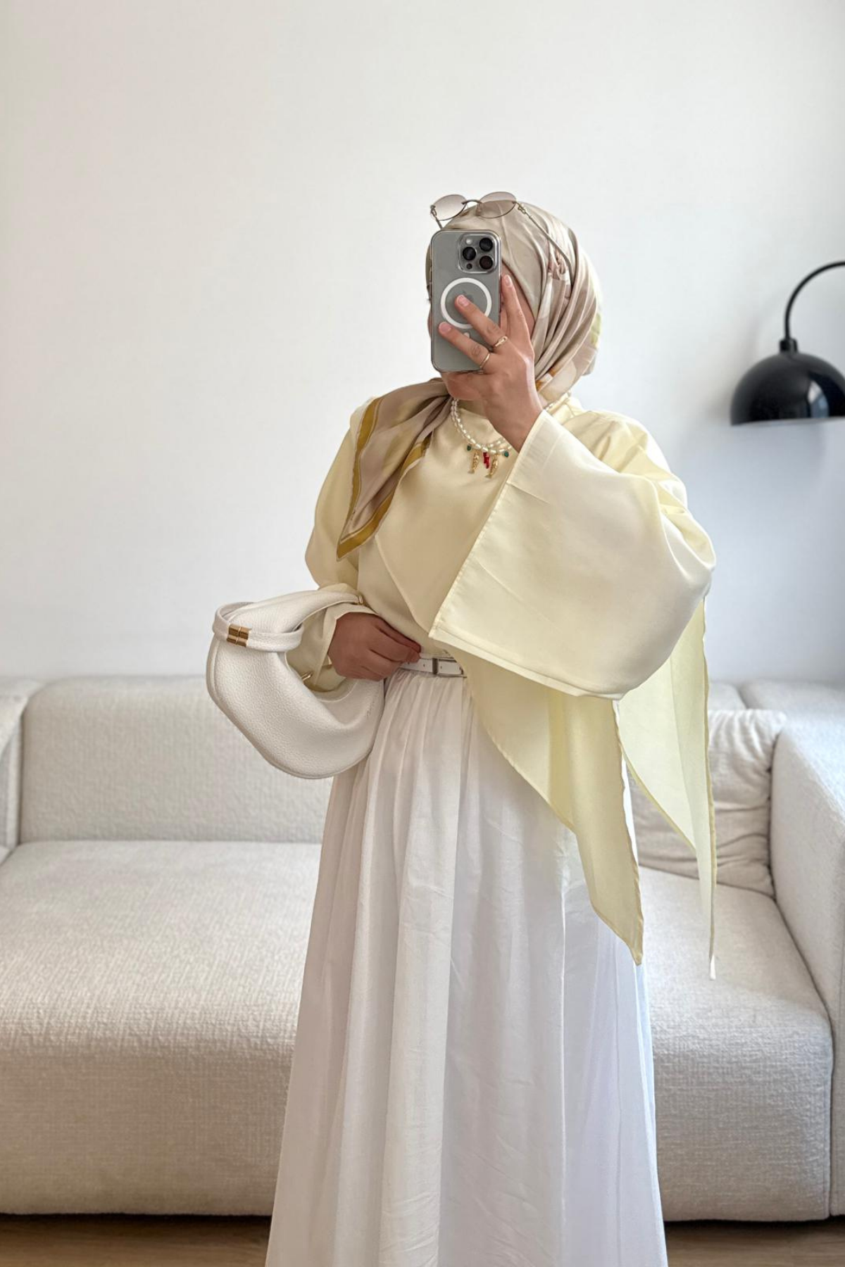 SARI ASİMETRİK ŞAL KESİM GÖMLEK