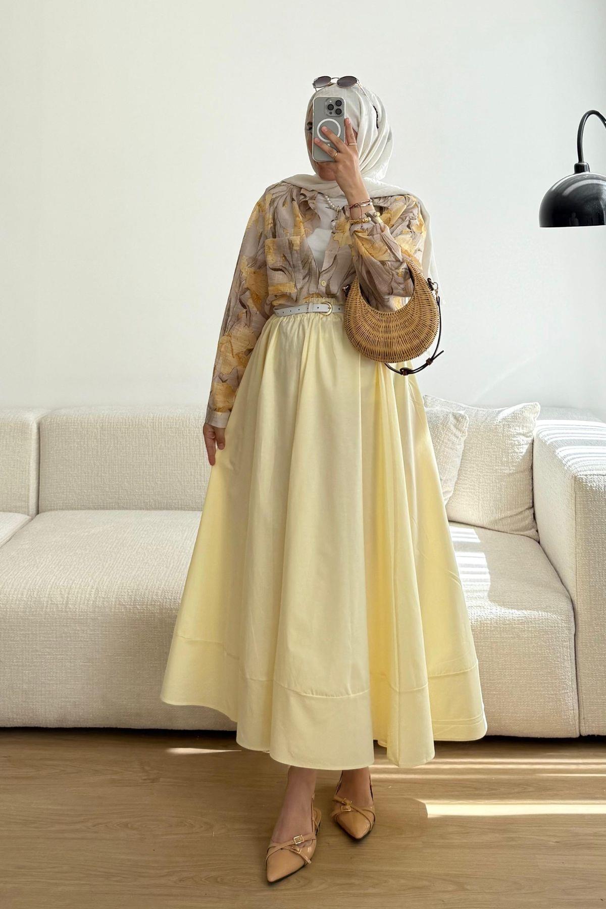 SARI ÇİÇEK DESENLİ GÖMLEK