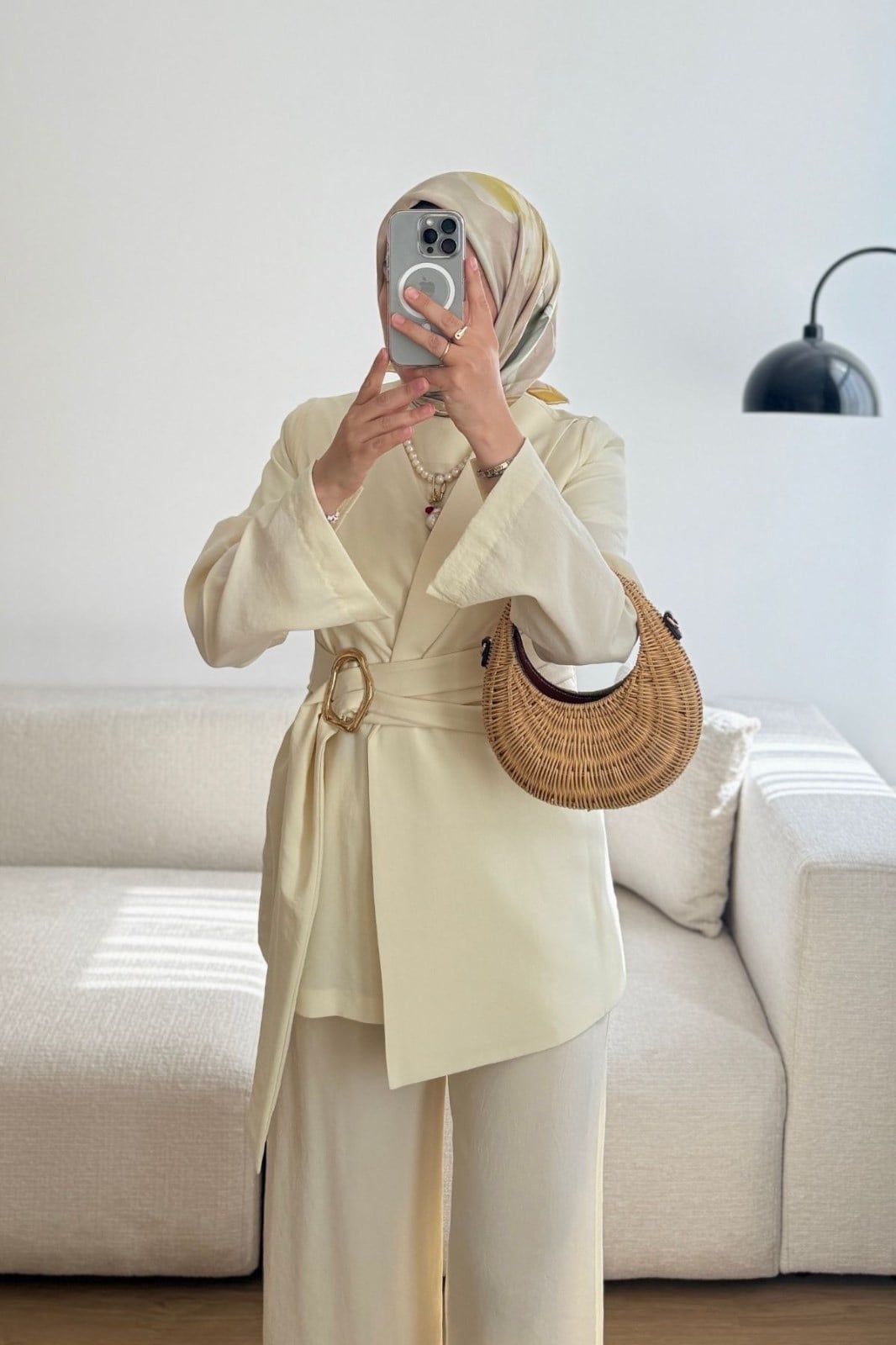 SARI KETEN TOKALI BLAZER TASARIMLI TAKIM
