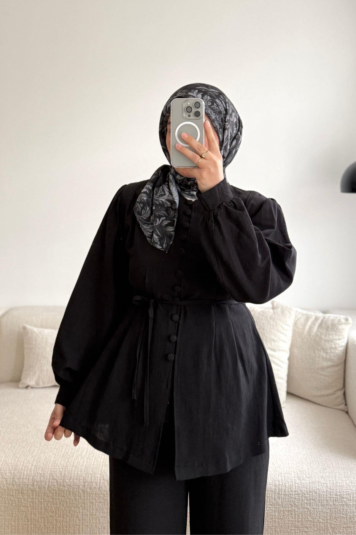 SİYAH COMFORT GÖMLEK PANT KETEN TAKIM